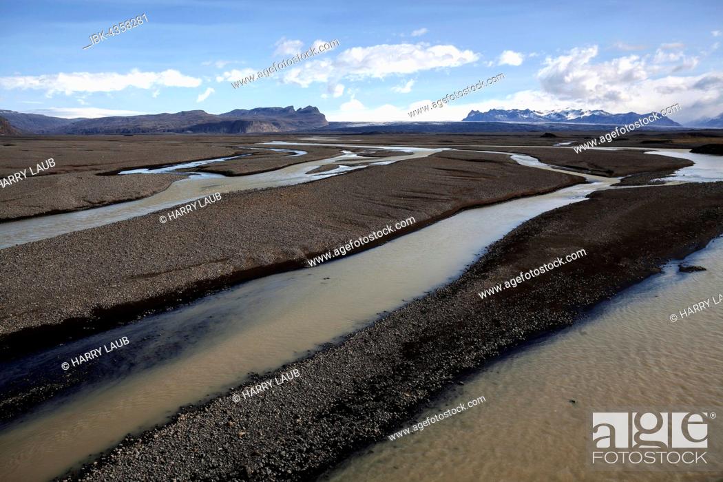 Stock Photo: Glacial runoff permeate the volcanic sand plain Skeidararsandur, Southern Region, Iceland.