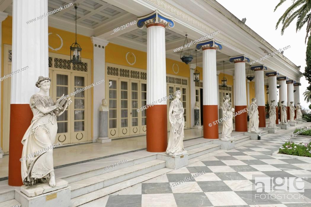 Stock Photo: Muses of Greek mythology on the terrace of Achilleion, Achilleion Palace, Empress Elisabeth of Austria's or Sissi's fairytale castle, Gastouri, Corfu Island.