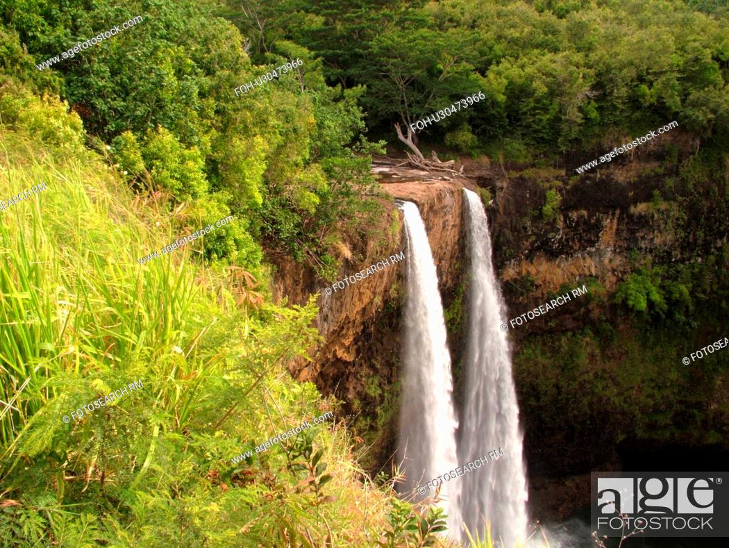 Imagen: Wailua, Kauai, HI, Hawaii, East Shore, Kapia, Lihue, Wailua Falls, twin waterfalls.