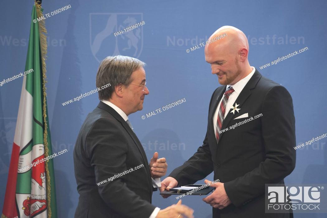 Stock Photo: Minister President Armin LASCHET, honors astronaut Alexander GERST, Minister President Armin Laschet honors 19 citizens of North Rhine-Westphalia for their.