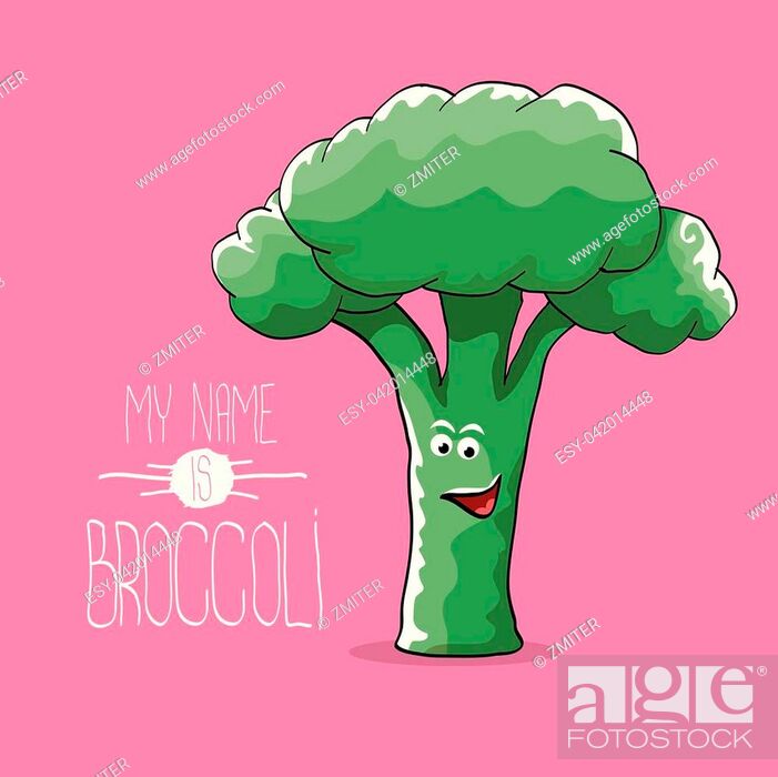 vector funny cartoon cute green smiling broccoli character isolated on pink  background, Stock Vector, Vector And Low Budget Royalty Free Image. Pic.  ESY-042014448 | agefotostock