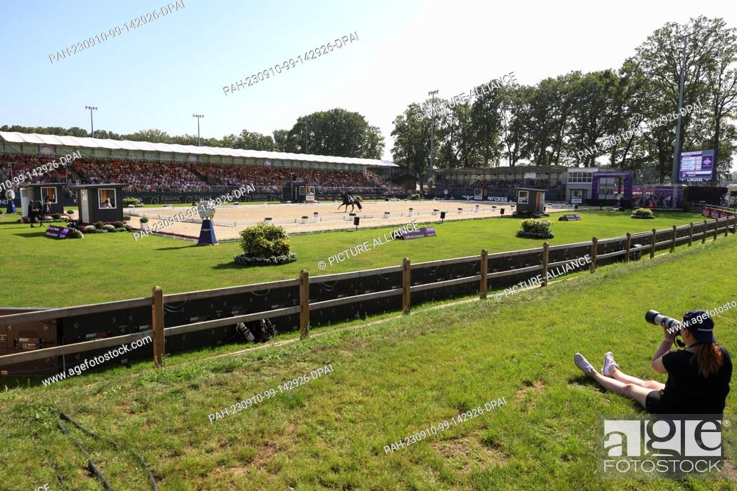 Stock Photo: 10 September 2023, North Rhine-Westphalia, Riesenbeck: Equestrian sport: European Championship, Dressage, Grand Prix Freestyle.