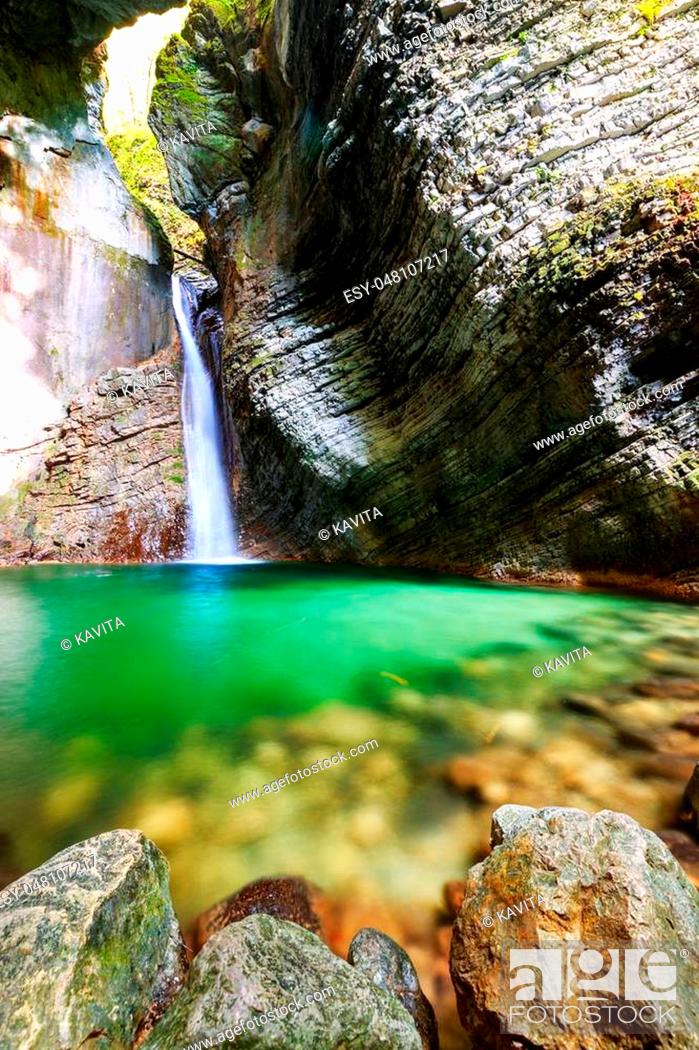Stock Photo: Beautiful Kozjak waterfall, Triglav national park, Slovenia.