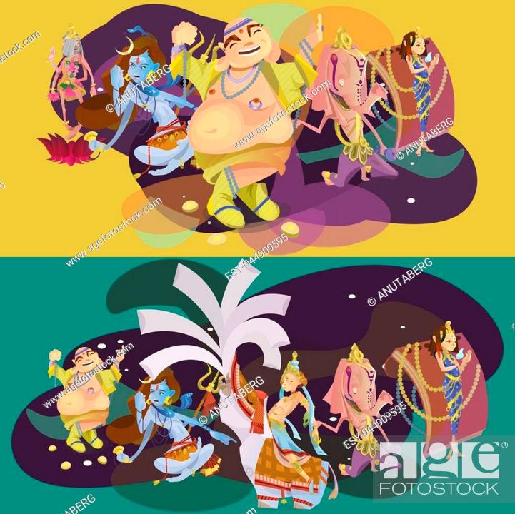 Set of isolated Indian Gods meditation in yoga poses lotus and Goddess  hinduism religion, Stock Vector, Vector And Low Budget Royalty Free Image.  Pic. ESY-044909595 | agefotostock