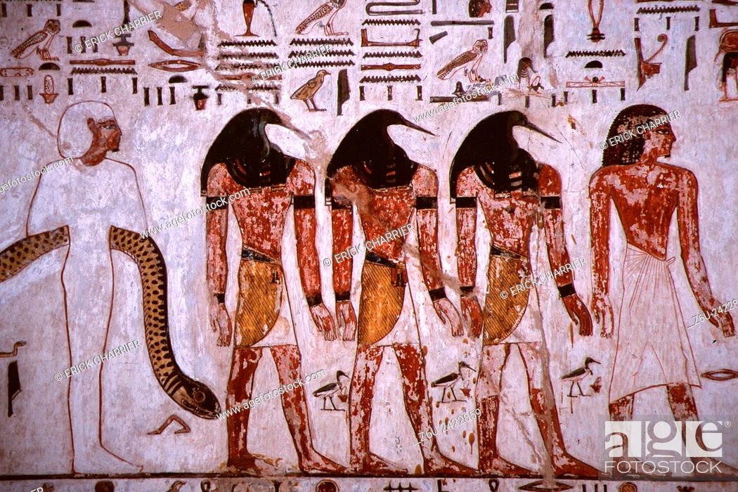 Stock Photo: Thebes, West Bank, Kings Valley, Seti I tomb (KV17). Hall E (Porter and Moss), Thebes, West Bank, Kings Valley, Seti I tomb (KV17).