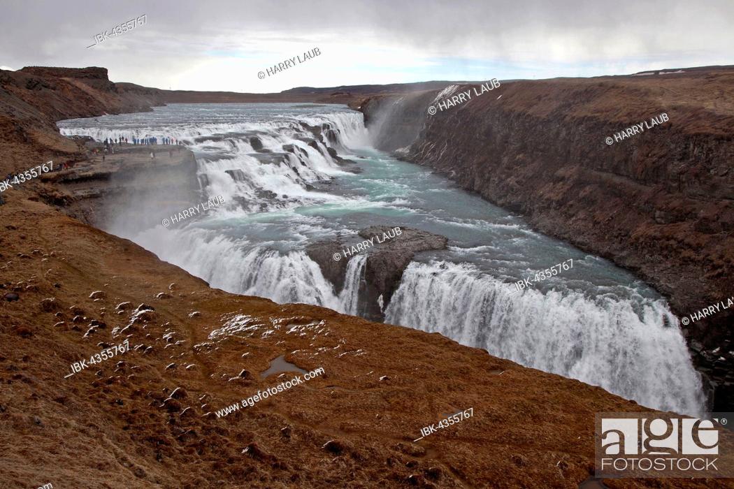 Stock Photo: Waterfall, Gullfoss, tourist attractions, Golden Circle Route, Iceland.