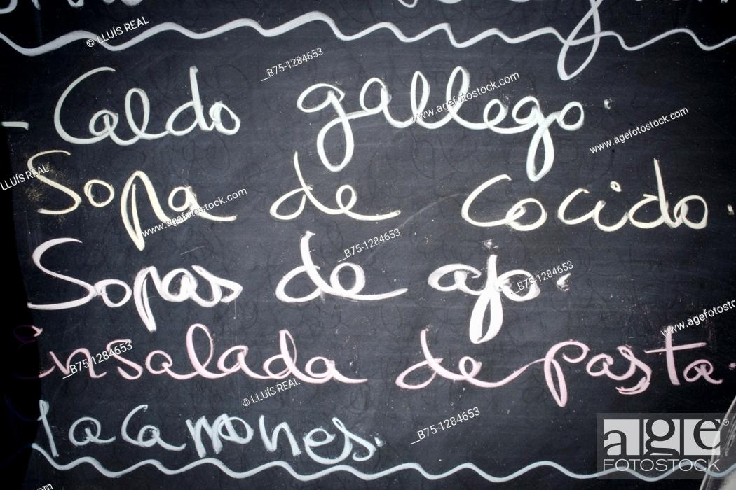 Stock Photo: blackboard menu of a bar in the Camino de Santiago, Spain.