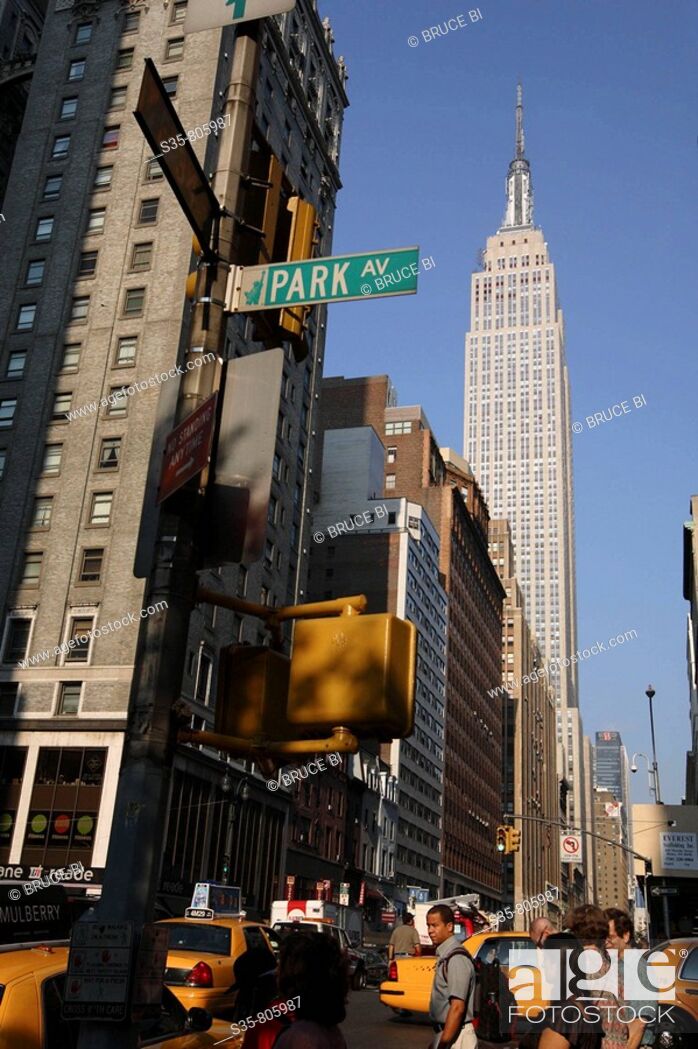 Stock Photo: View of Empire State Building from Park Avenue, New York City. USA.