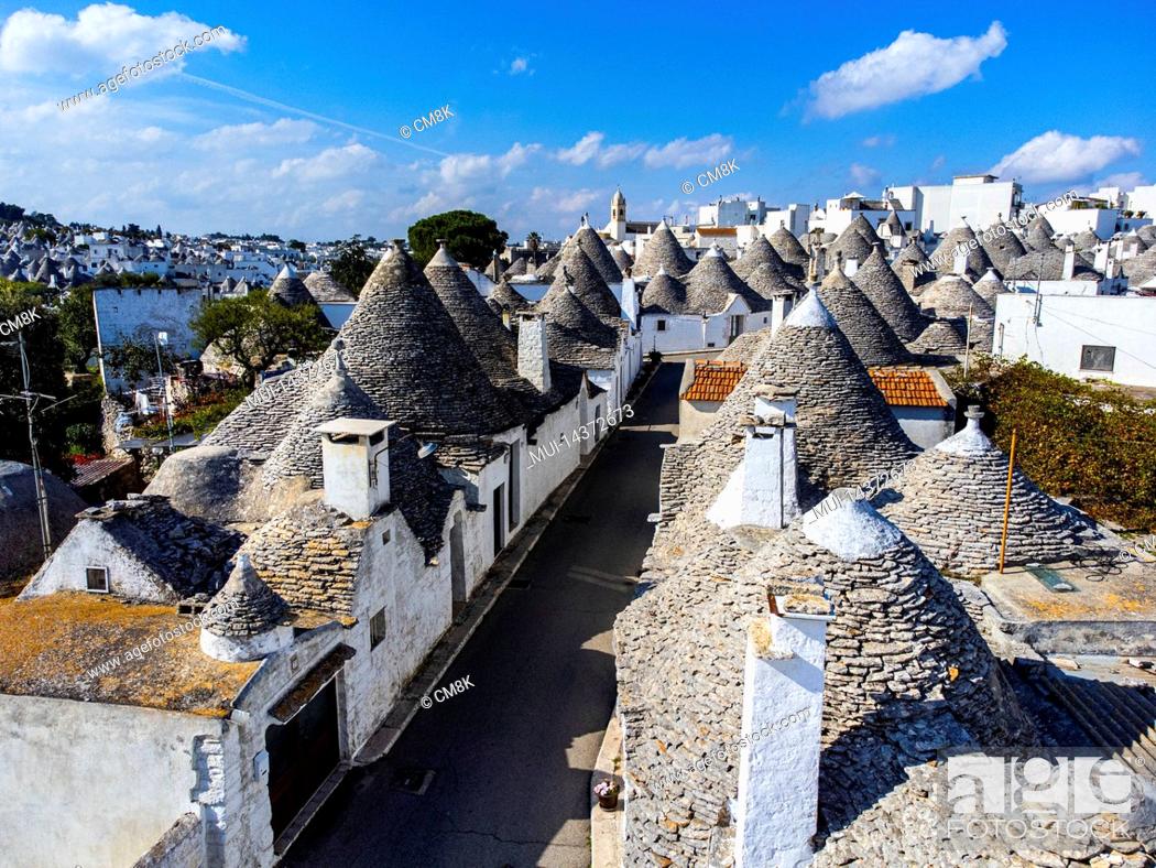 Stock Photo: The famous Trulli houses of Alberobello, a popular town in Italy,.