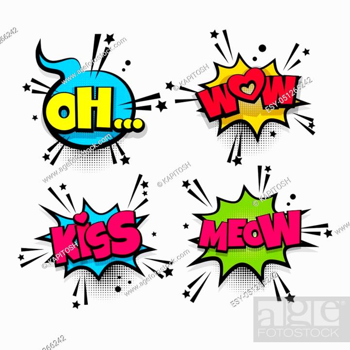 wow meow kiss love oh set lettering. Comics book balloon, Stock Vector,  Vector And Low Budget Royalty Free Image. Pic. ESY-051266242 | agefotostock