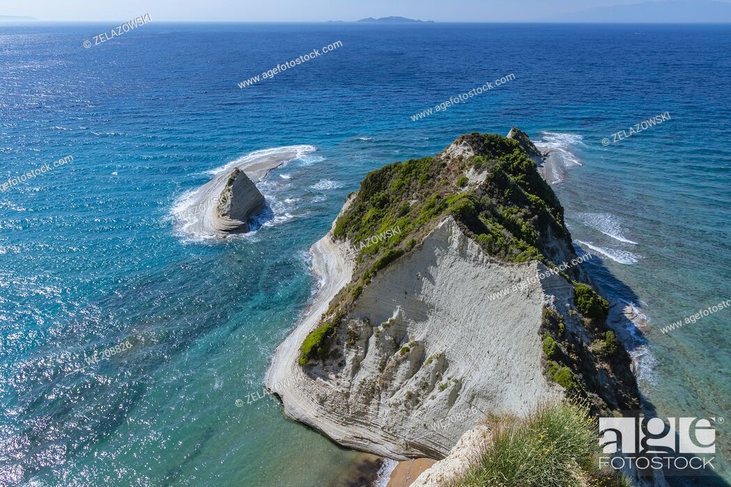 Stock Photo: View from top of Akra Drastis - Cape Drastis, northwesternmost point of Corfu island, Ionian Island in Greece.