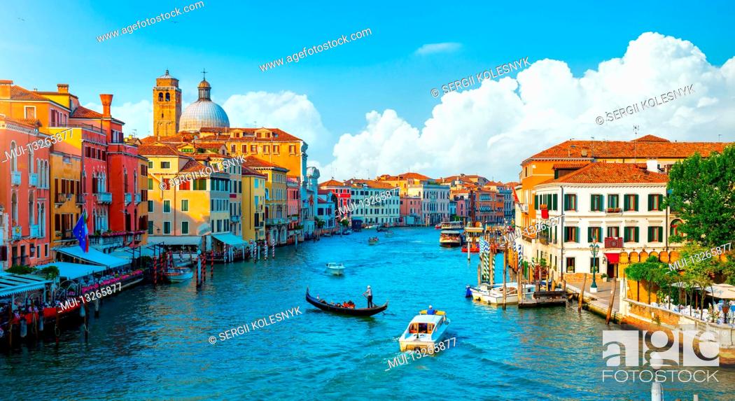 Stock Photo: Gondolas and Grand Canal in Venice, Italy.