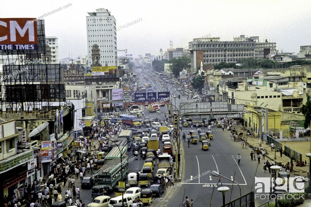 Stock Photo: Anna Salai, formerly known as Mount Road, is the most important arterial road in Chennai, Tamil Nadu, India. This 15-km stretch of road running diagonally.