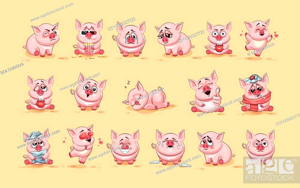 Set Vector Stock Illustrations isolated Emoji character cartoon Pig  stickers emoticons with..., Stock Vector, Vector And Low Budget Royalty  Free Image. Pic. ESY-036027723 | agefotostock