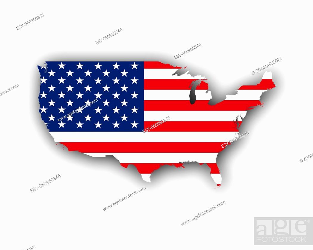 Stock Photo: Karte und Fahne der USA - Map and flag of the USA.