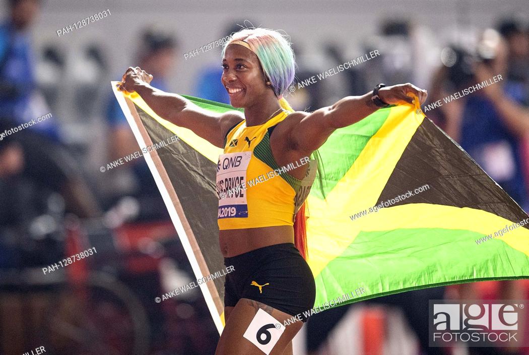 Stock Photo: jubilation winner Shelly-Ann FRASER-PRYCE (JAM / 1st place). Women's 100m final, on September 29, 2019 World Athletics Championships 2019 in Doha / Qatar.
