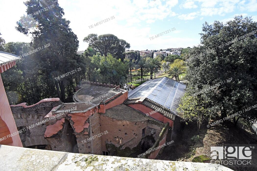 Stock Photo: View from the tower of the Serra Moresca ( Moresca Greenhouse ). After a restoration conducted by the Capitoline superintendency and completed in 2013 and.