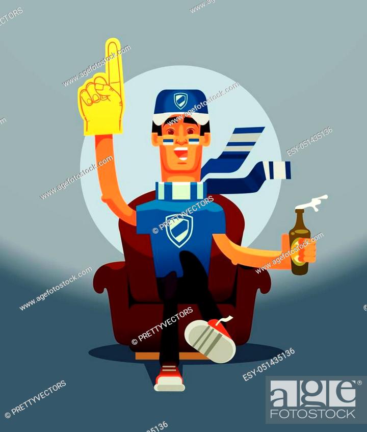 Football game fan happy smiling man character sitting on home sofa and  watching sport match on TV, Stock Vector, Vector And Low Budget Royalty  Free Image. Pic. ESY-051435136 | agefotostock