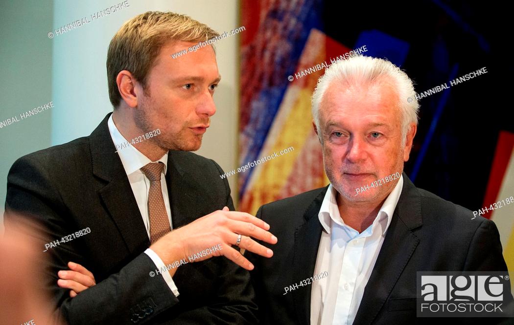 Stock Photo: Designated chairman of the FDP, Christian Lindner (L), and parliamentary group leader of the Schleswig-Holstein FDP, Wolfgang Kubicki.