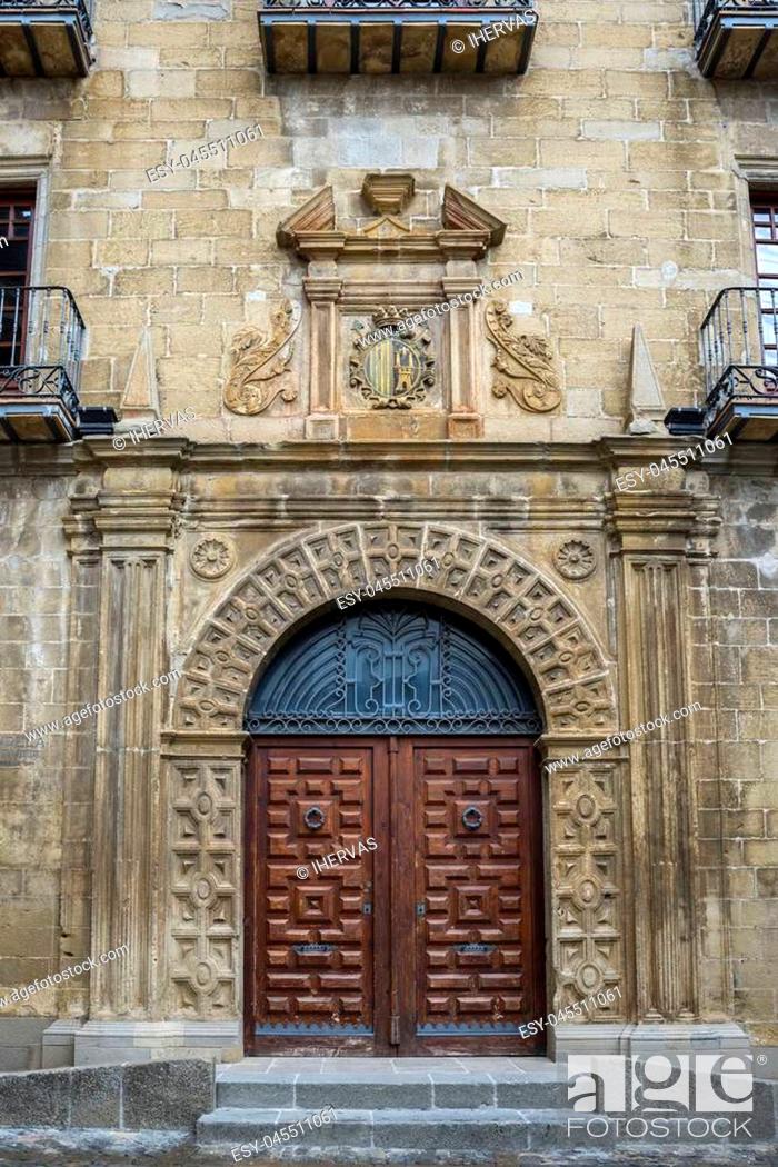 Stock Photo: Facade of the Town Hall of Sos del Rey Catolico, Zaragoza, Aragon, eastern Spain. It was built at the end of the XVI century in Renaissance style.