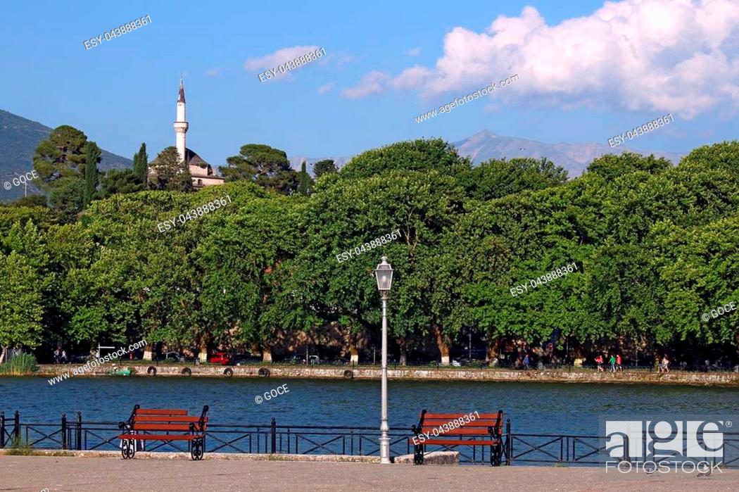 Stock Photo: Ioannina lake and mosque Greece.