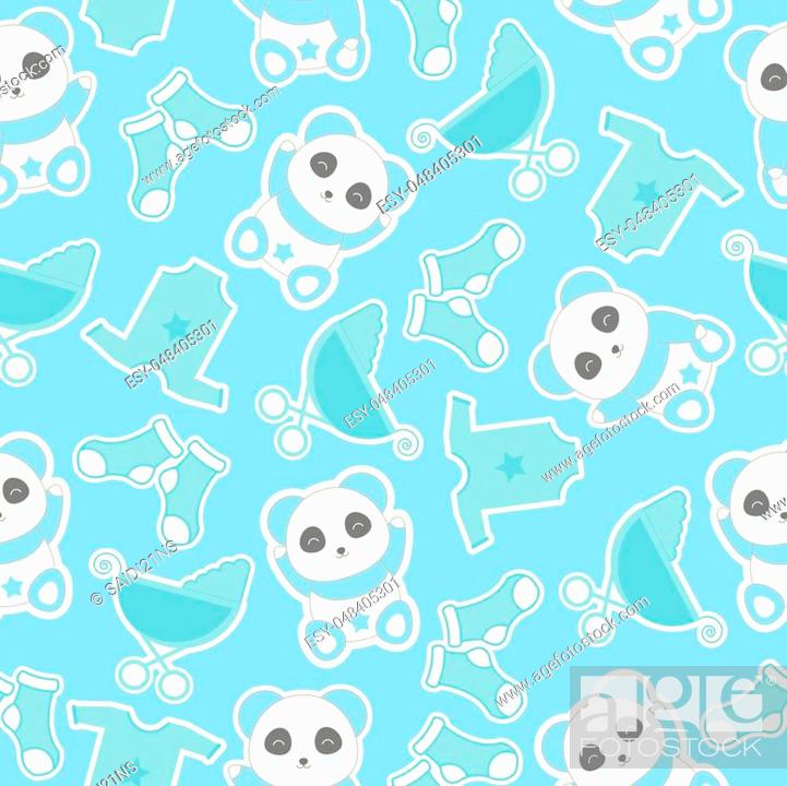 Seamless background of baby shower illustration with cute baby boy panda  and baby clothes on blue..., Stock Vector, Vector And Low Budget Royalty  Free Image. Pic. ESY-048405301 | agefotostock