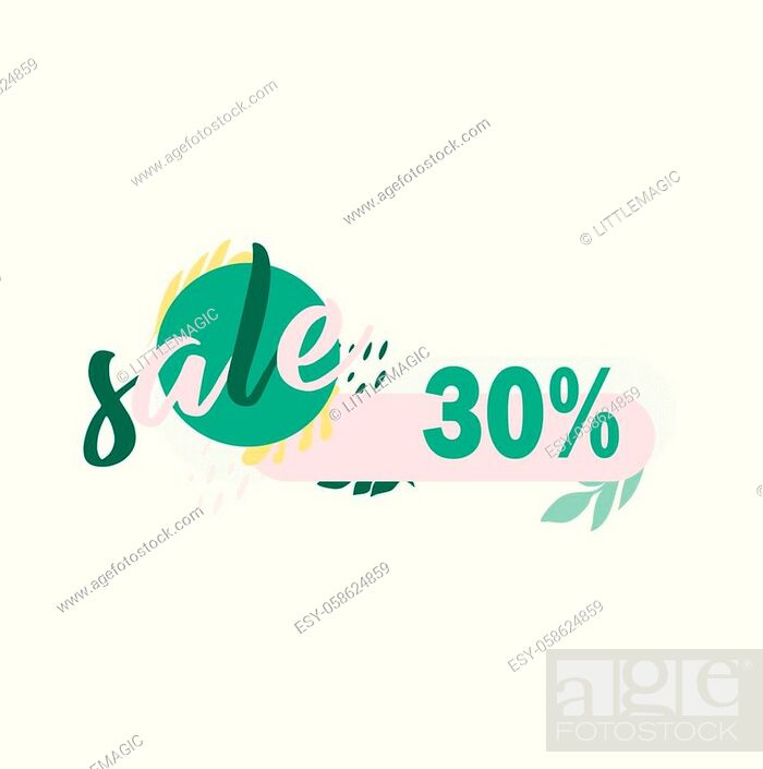 Stock Vector: Trend logo vector - seasonal sale up to 30% with stylish design with leaf print isolated.
