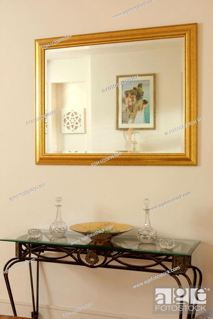 Rectangular Gilt Mirror Above Metal, Console Table With Mirror Above