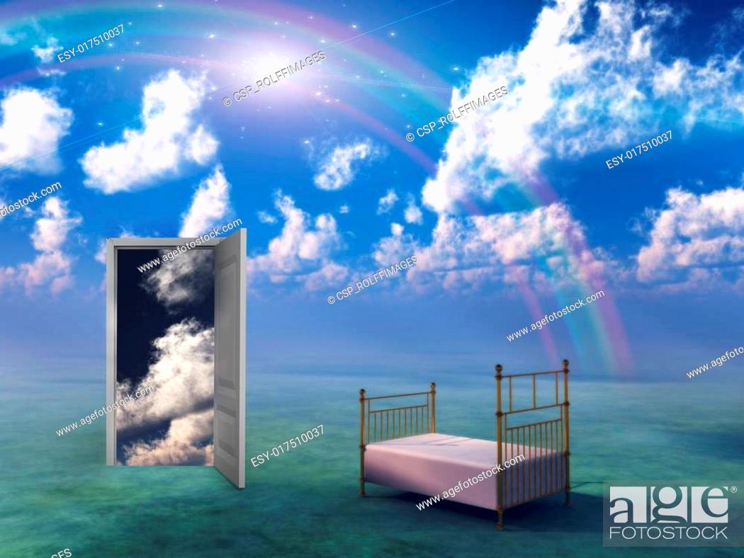 Stock Photo: Bed in fantasy landscape.
