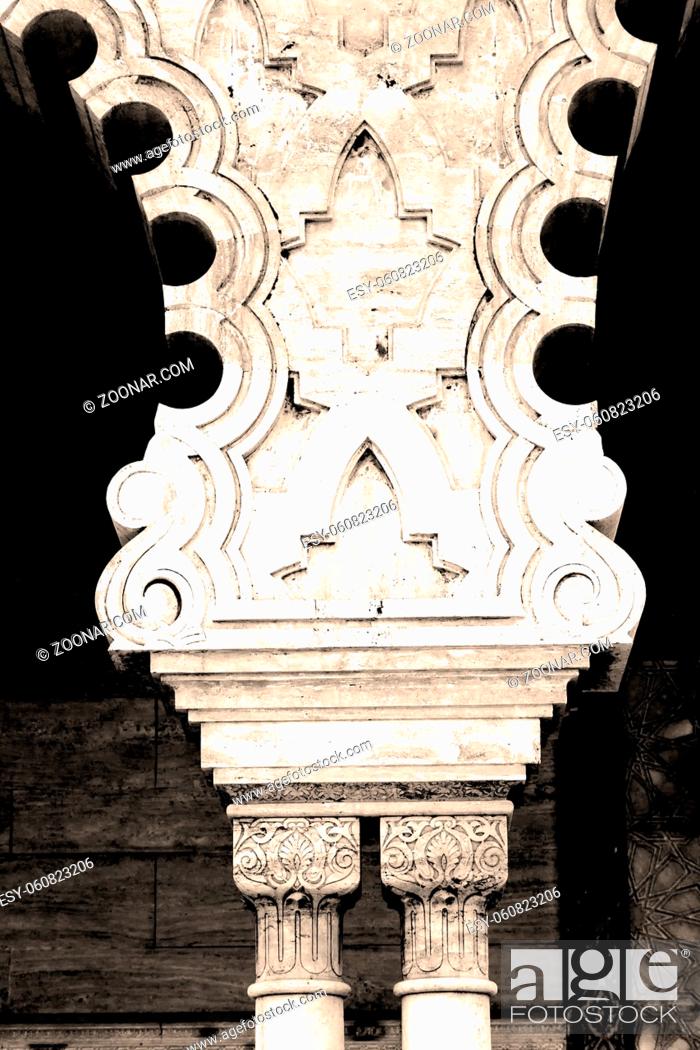 Stock Photo: white  abstract old column in the country of morocco  and marble brick.