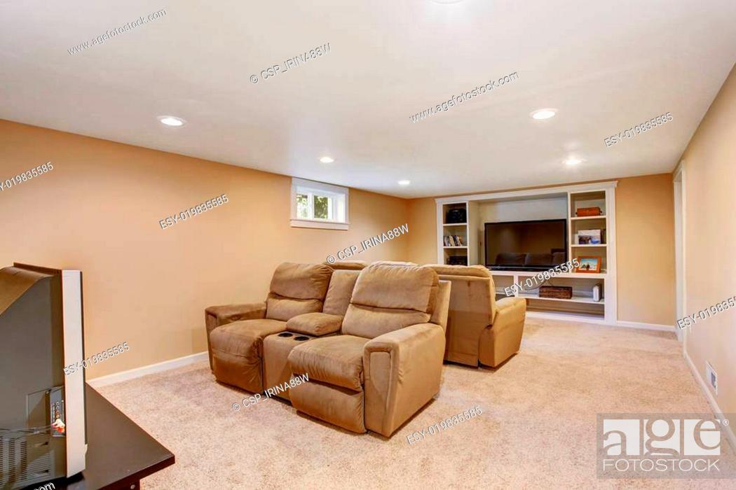 Stock Photo: Home theater interior in soft brown color.