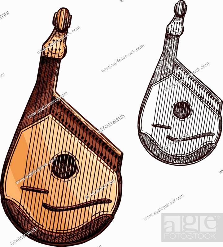 Obstinado Rodeado Color rosa Ukrainian musical instrument bandura isolated sketch. Bandura or kobza,  Foto de Stock, Vector Low Budget Royalty Free. Pic. ESY-053298151 |  agefotostock