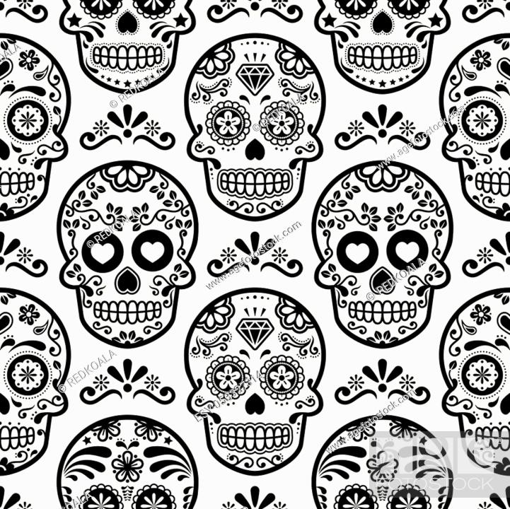 Black and white wallpaper - repetitive skull wallpaper, Dia de los Muertos,  Stock Vector, Vector And Low Budget Royalty Free Image. Pic. ESY-053327314  | agefotostock