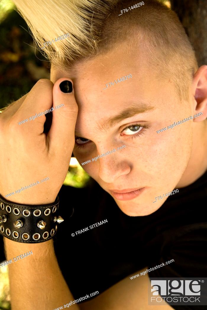 14 year old teenage boy with bleached hair and a spiked mohawk haircut, MR  071007-1, Stock Photo, Picture And Rights Managed Image. Pic. F76-1448290 |  agefotostock