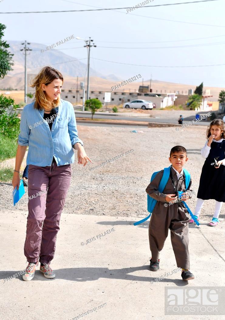 Stock Photo: EXCLUSIVE - UNICEF ambassador Eva Padberg visits the family of nine-year-old Murat in a refugee camp for Syrian refugees in the Dohuk region, Iraq.