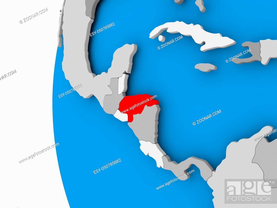 Stock Photo: Honduras in red on political globe. 3D illustration.
