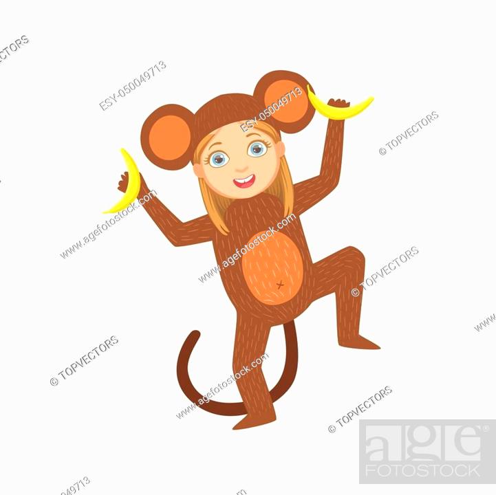 Girl Wearing Monkey Animal Costume Simple Design Illustration In Cute Fun  Cartoon Style Isolated On..., Stock Vector, Vector And Low Budget Royalty  Free Image. Pic. ESY-050049713 | agefotostock