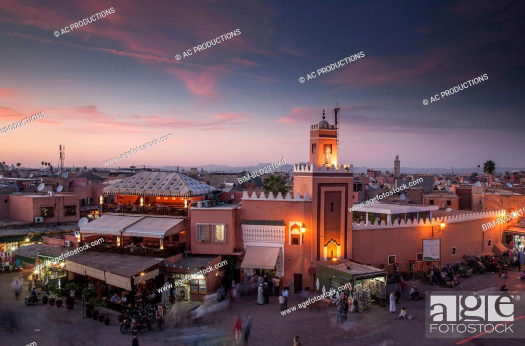 Stock Photo: Crowd at night in Jamaa el Fna Square, Marrakesh, Morocco,.