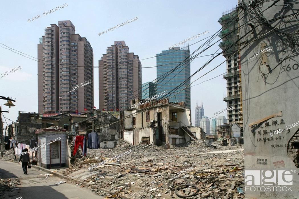 Stock Photo: Demolition rubble in old town, Lao Xi Men, Shanghai.