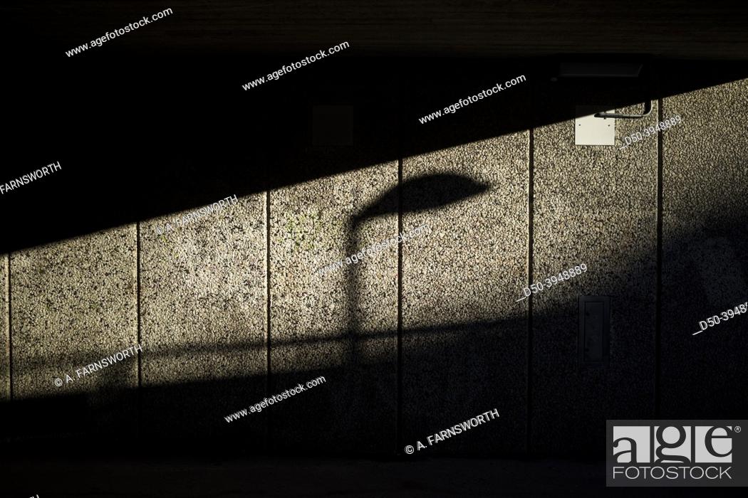 Stock Photo: Stockholm, Sweden The shadow of a street lamp in an underground passage in the Arsta suburb.