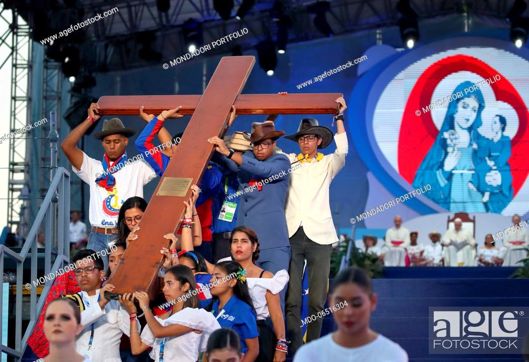 Stock Photo: Way of the Cross with young people presided by Pope Francis at Campo Santa Maria la Antigua - Cinta Costera. Panama, January 25th, 2019.