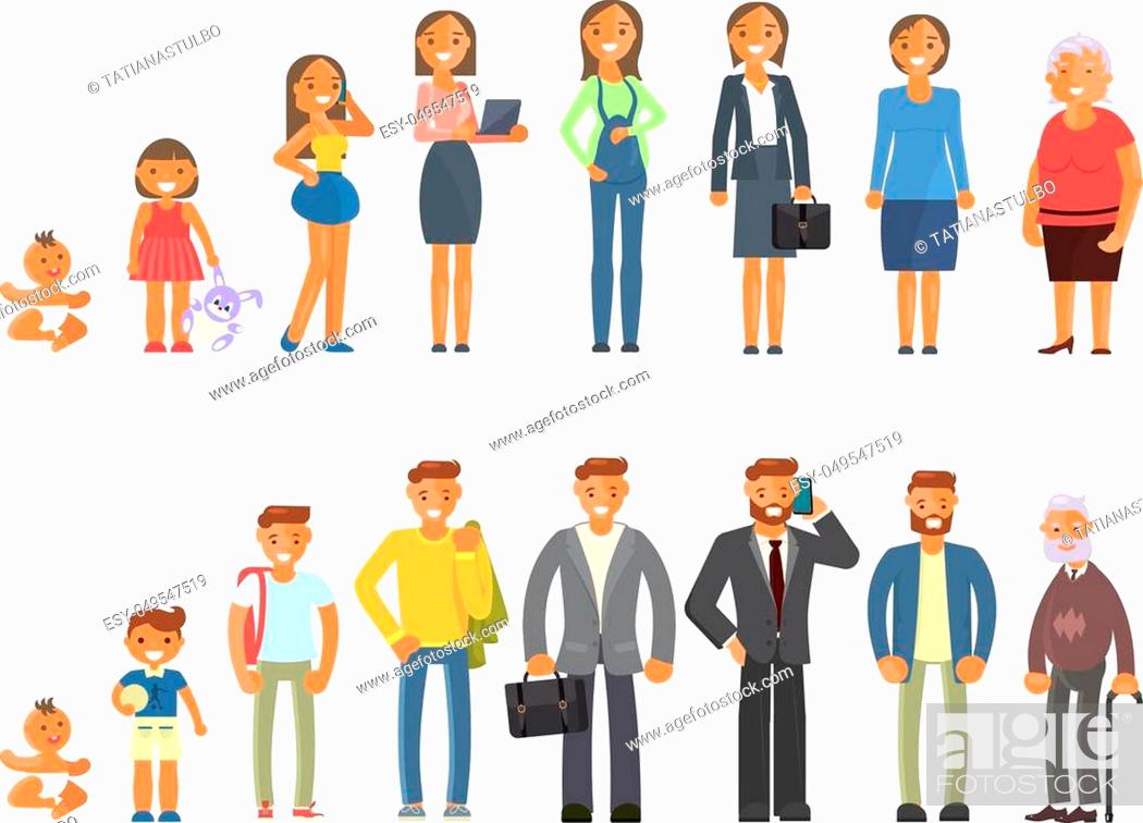 Man and woman characters in different ages in cartoon style, Stock Vector,  Vector And Low Budget Royalty Free Image. Pic. ESY-049547519 | agefotostock