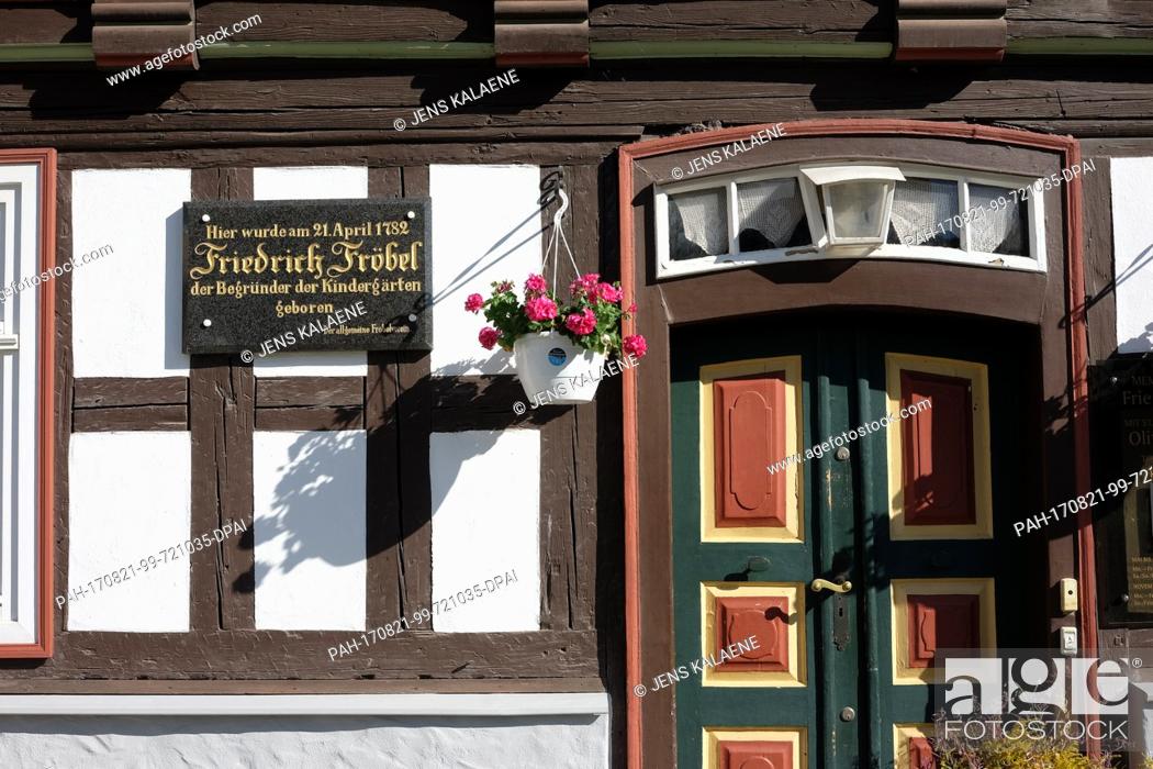 Stock Photo: Friedrich Froebel's birth house in Oberweissbach, Germany, 19 August 2017. The house is now a museum. The pedagogue and humanist Friedrich Froebel is the.