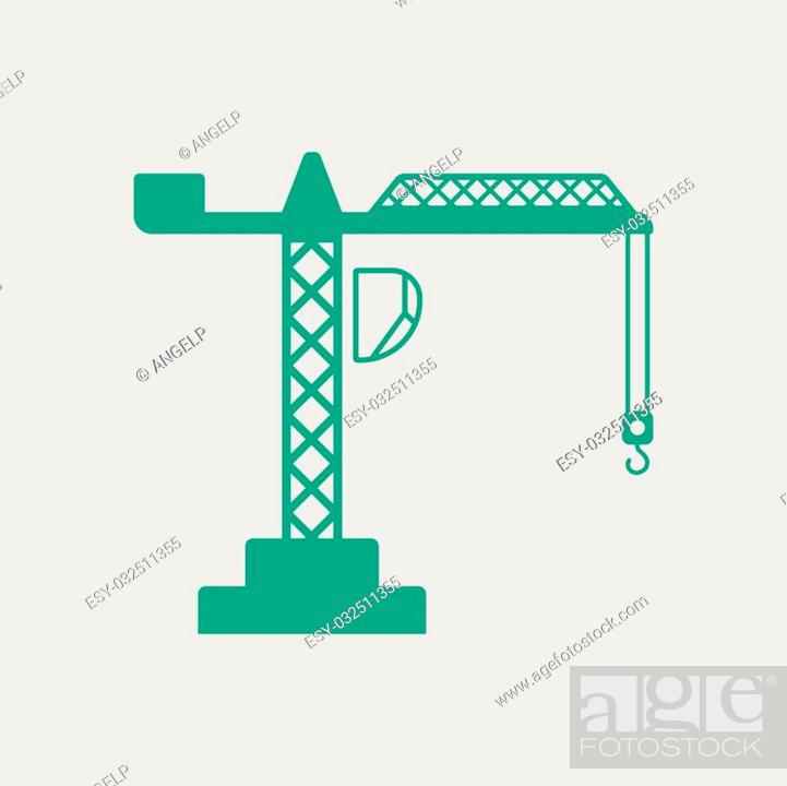 Stock Vector: Icon of crane. Gray background with green. Vector illustration.
