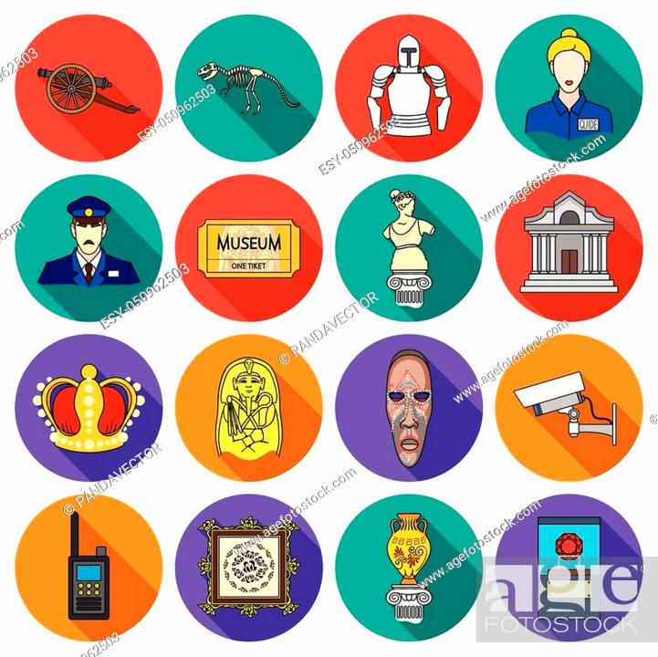 Stock Vector: Museum set icons in flat style. Big collection of museum vector symbol stock.