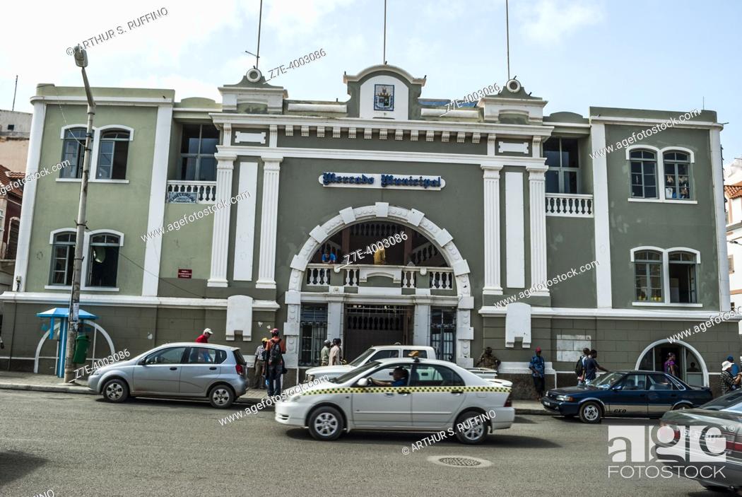 Stock Photo: Municipal Market, exterior. Architecture of Mindelo City, Mindelo, St. Vincent Island (São Vicente), Cape Verde, West Africa.