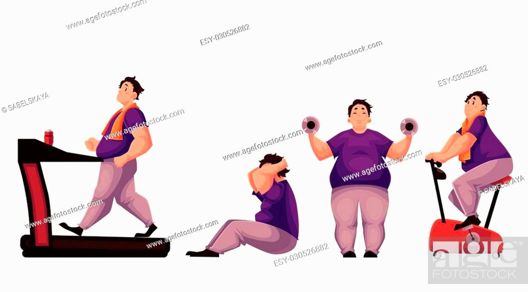 Fat man doing sport exercises, cartoon vector illustration isolated on  white background, Stock Vector, Vector And Low Budget Royalty Free Image.  Pic. ESY-030526882 | agefotostock