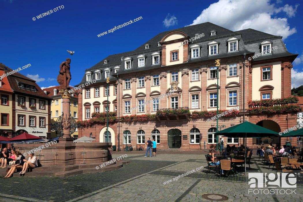 Stock Photo: Germany, Heidelberg, Neckar, Rhine-Neckar area, nature reserve Neckartal-Odenwald, Bergstrasse, Odenwald, Baden-Wuerttemberg, old town, market place, city hall.