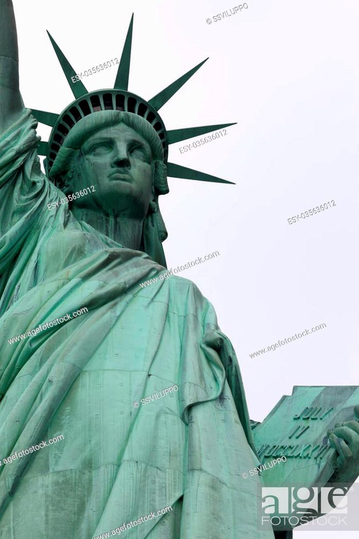 Photo de stock: The Statue of Liberty is a colossal copper statue, designed by Auguste Bartholdi, and built by Gustave Eiffel.