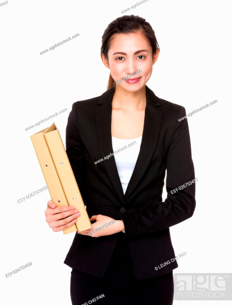 Stock Photo: Asian Young Businesswoman hold with folder.